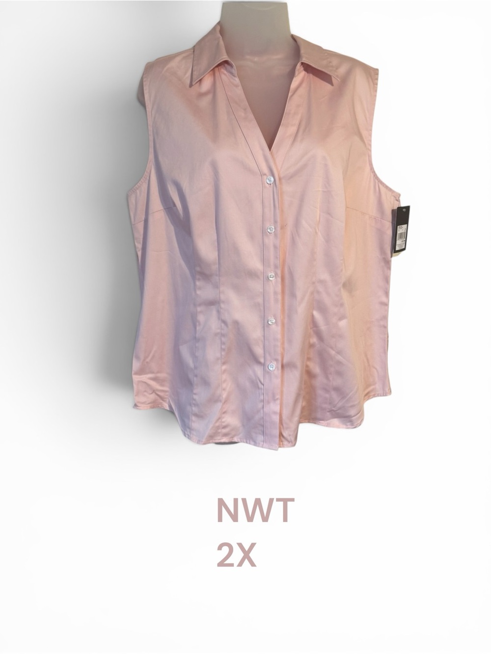 NWT Cotton/Span Sleeveless Button-Down Shirt  PLUS: XXLARGE   #E